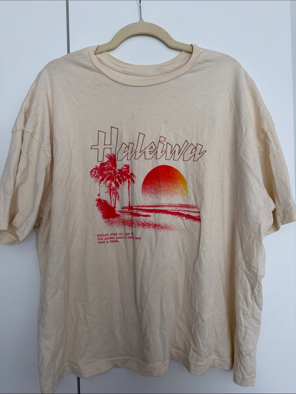 Hurley Haleiwa Hawaii Sunset Graphic T-Shirt Beige XL